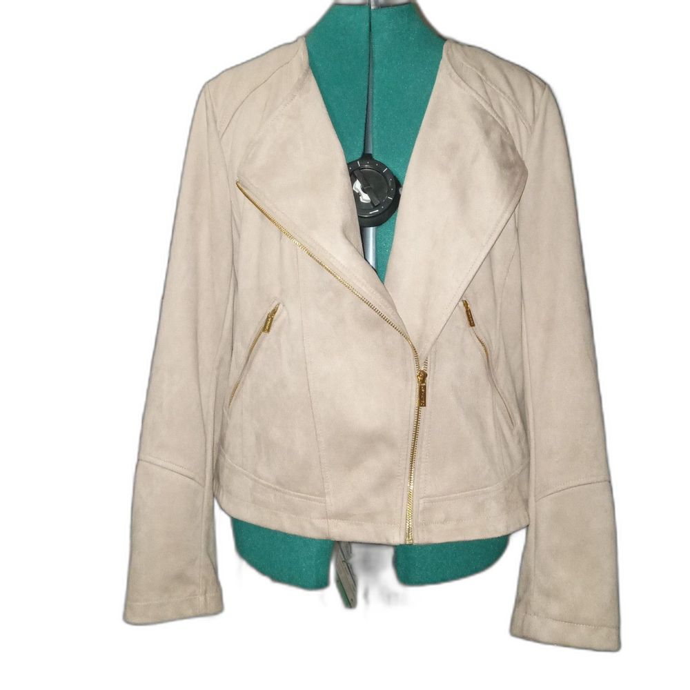 CALVIN KLEIN Women's XL Faux Suede Zippered Moto Jacket Soft Lt Pink Pre-owned